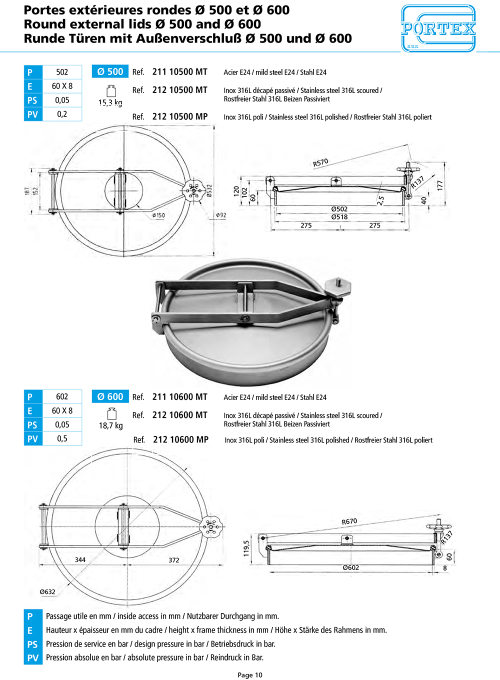 page 10 Portes exterieures rondes O 500 et O 600